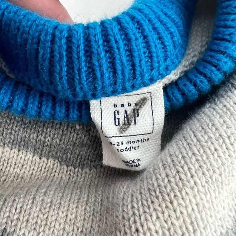 Baby Gap‎ Sweater 18-24M Gray Blue Spooky Crewneck Wool Halloween